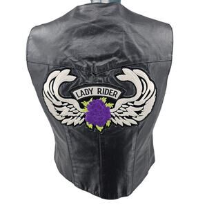 Leather Gallery Lady Rider Wings Patched Black Biker Vest Women's 8 Moto 3817